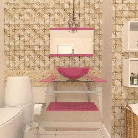 Gabinete de Vidro 60cm para Banheiro Estônia-Rosa