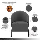 Ver imagem 3 de Kit 2 Poltronas Decorativa Sala de Estar Kenya Pés em Ferro Veludo Preto/grafite G33 - Gran Belo