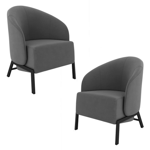 Kit 2 Poltronas Decorativa Sala de Estar Kenya Pés em Ferro Veludo Preto/grafite G33 - Gran Belo