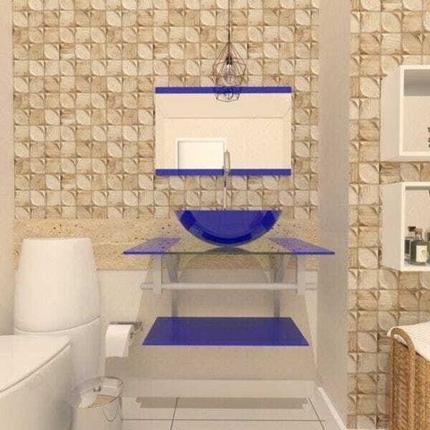 Gabinete de Vidro 60cm para Banheiro Estônia-Azul Escuro