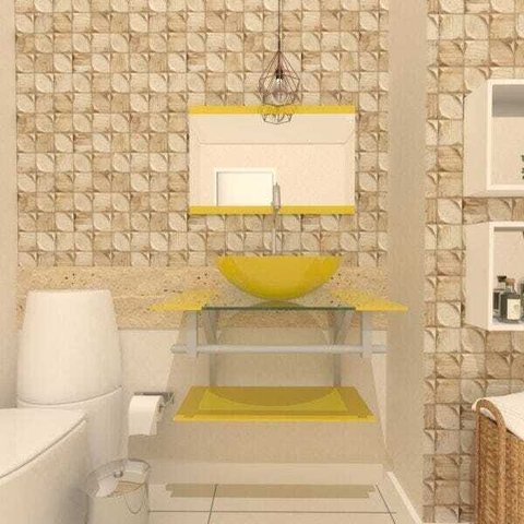 Gabinete de Vidro 60cm para Banheiro Estônia-Amarelo