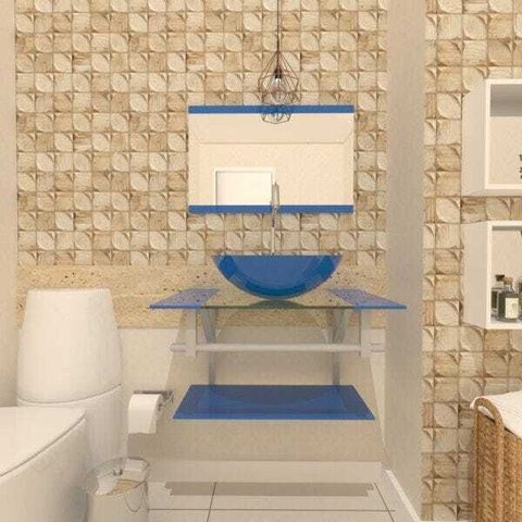 Gabinete de Vidro 60cm para Banheiro Estônia Azul