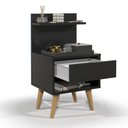 Ver imagem 3 de Mesa de Cabeceira Sleep com 1 Gaveta com Pés Estilo Retrô - Preto