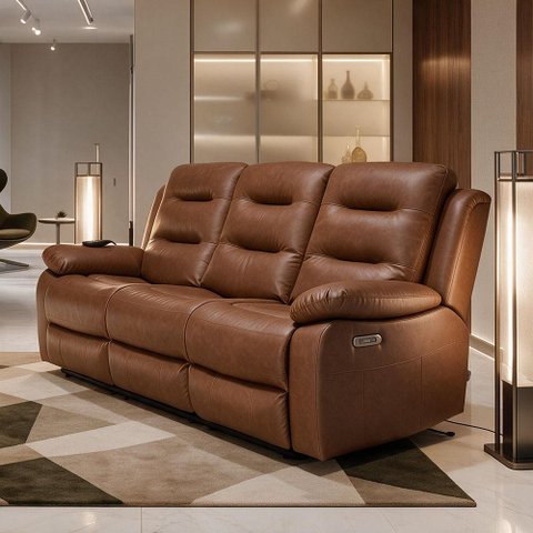 Poltrona Reclinável Elétrica 3 Lugares Cinema com Massagem Montelli L07 Couríssimo Marrom - Lyam