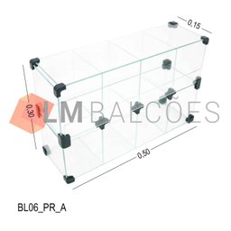 Baleiro Expositor Preto de Vidro - 0,50 X 0,30 X 0,15m - 6
