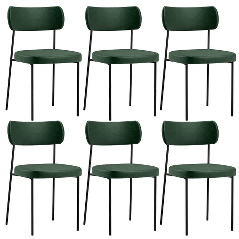 Kit 06 Cadeiras Decorativas Estofadas para Sala de Jantar Melina F01 Facto Verde Musgo - Lyam Decor