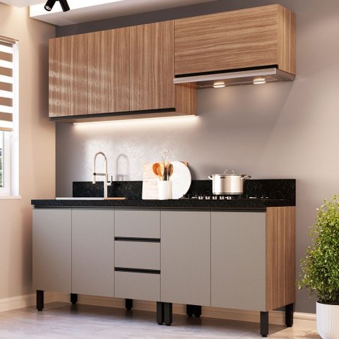 Cozinha Compacta Cedro 8 Portas 3 Gavetas Montana/fumê - Quiditá Móveis