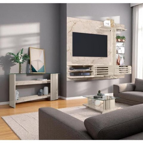 Conjunto Sala Domo Prime C/ Aparador C/ Mesa de Centro Calacata/off-white