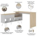 Ver imagem 4 de Mesa para Escritório Escrivaninha em L Home Office Kalil A02 Carvalho Branco - Lyam Decor