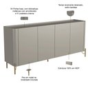 Ver imagem 2 de Aparador Buffet para Sala de Jantar 4 Portas Pés Industrial Dourado Naim I03 Grigio - Lyam Decor