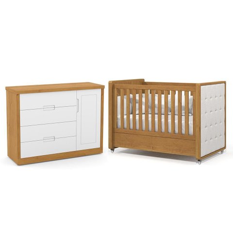 Jogo de Quarto Infantil Tutto New Cômoda 1 Porta e Berço Freijó/branco Soft com Capitonê - Matic