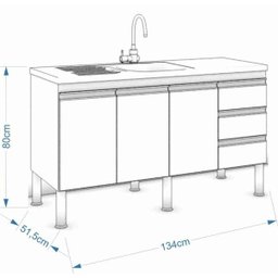 Balcão de Cozinha 100% MDF Ibiza para Pia 134 cm Amendoa/Off White - Mgm - 7