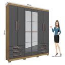 Ver imagem 3 de Guarda Roupa Casal Londres com Espelho e Armário Multiuso New Egito Carvalho Americano Grafite - Inc