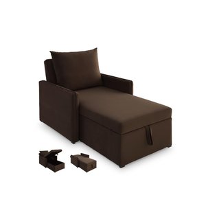 Sofá 3 em 1 Chaise, Cama e Baú Neve Marrom Estofama