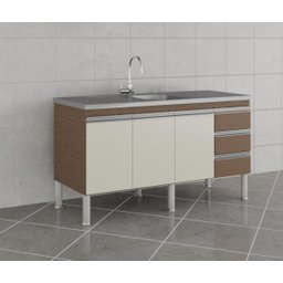 Balcão de Cozinha 100% MDF Ibiza para Pia 144cm Amendoa/Off White - Mgm - 1