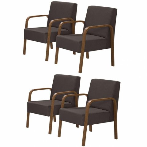Kit 4 Poltronas 1 Lugar Jade Pé Madeira D Salla Marrom