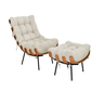 Poltrona Costela com Puff - Linho Bege - 1