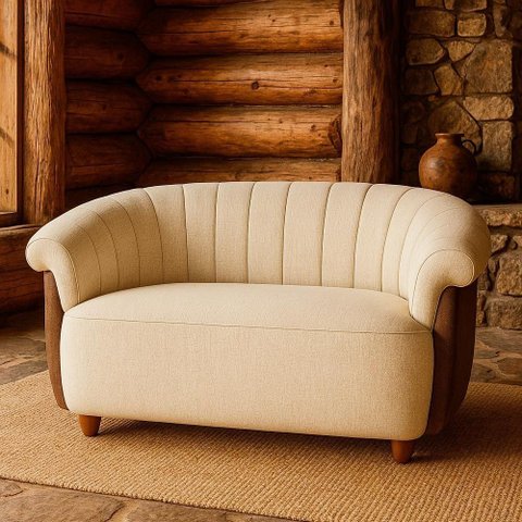 Sofá Esther 2 Lugares 150cm Marrom Courino Linho Off White Sofá Home
