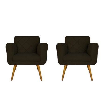Conjunto 02 Poltronas Estofadas Para Sala de Estar Isabella Suede Marrom- LM DECOR