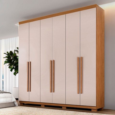 Guarda-roupa Casal Lublin 6 Portas 6 Gavetas Cinamomo/off White - Pnr Móveis