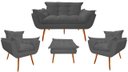 Ver imagem 1 de Kit Namoradeira + 2 Poltronas + 1 Puff Decorativo Opala Suede Cinza Pés Madeira Mz Decor