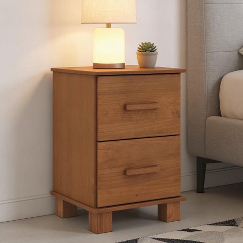Mesa de Cabeceira 2 Gavetas Madeira Maciça Selena F06 Castanho - Lyam Decor