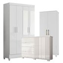 Ver imagem 1 de Guarda Roupa com Espelho Infantil Sobral com Cômoda Texas e Armário Multiuso Jade Branco Brilho