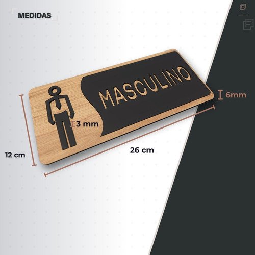 Placa de Banheiro Placas para Banheiro Feminino Masculino:preto - Masculino 12x26 - 2