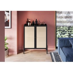 Armário Cristaleira Bar 2 Portas 93cm Palhinha Pé Madeira 27929 Oslo Artesano - Nero/preto - 1