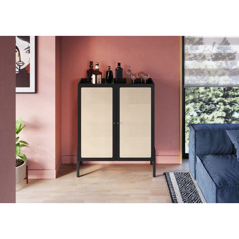 Armário Cristaleira Bar 2 Portas 93cm Palhinha Pé Madeira 27929 Oslo Artesano - Nero/preto