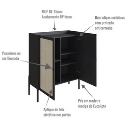 Armário Cristaleira Bar 2 Portas 93cm Palhinha Pé Madeira 27929 Oslo Artesano - Nero/preto - 7