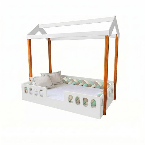 Cama Casal Infantil Agatha Montessori MDF com Colchão Enxoval e Trança 5,5m Seguro - Verde 3 Cores