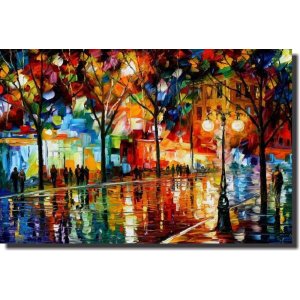 Quadro Decorativo Abstrato Espatulado Paisagem Praça
