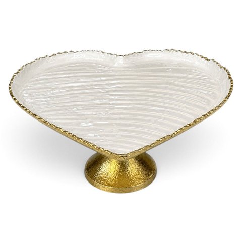 Centro de Mesa em Formato de Coração Dourado com Branco Perolado a: 15cm C: 33cm