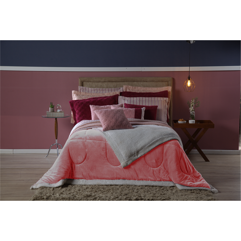 Cobredom Solteiro Dupla Face Sherpa:rosa Velho