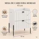 Ver imagem 2 de Mesa de Cabeceira Moriah 45cm Branco Luxo MDF Ripado Industrial Pés Ferro Preto