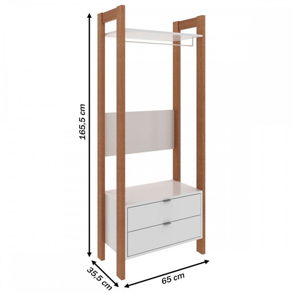 Closet Modulado Aberto com 2 Gavetas Prateleiras e Cabide Az1011 Tecno Mobili - Amendoa/branco - 3