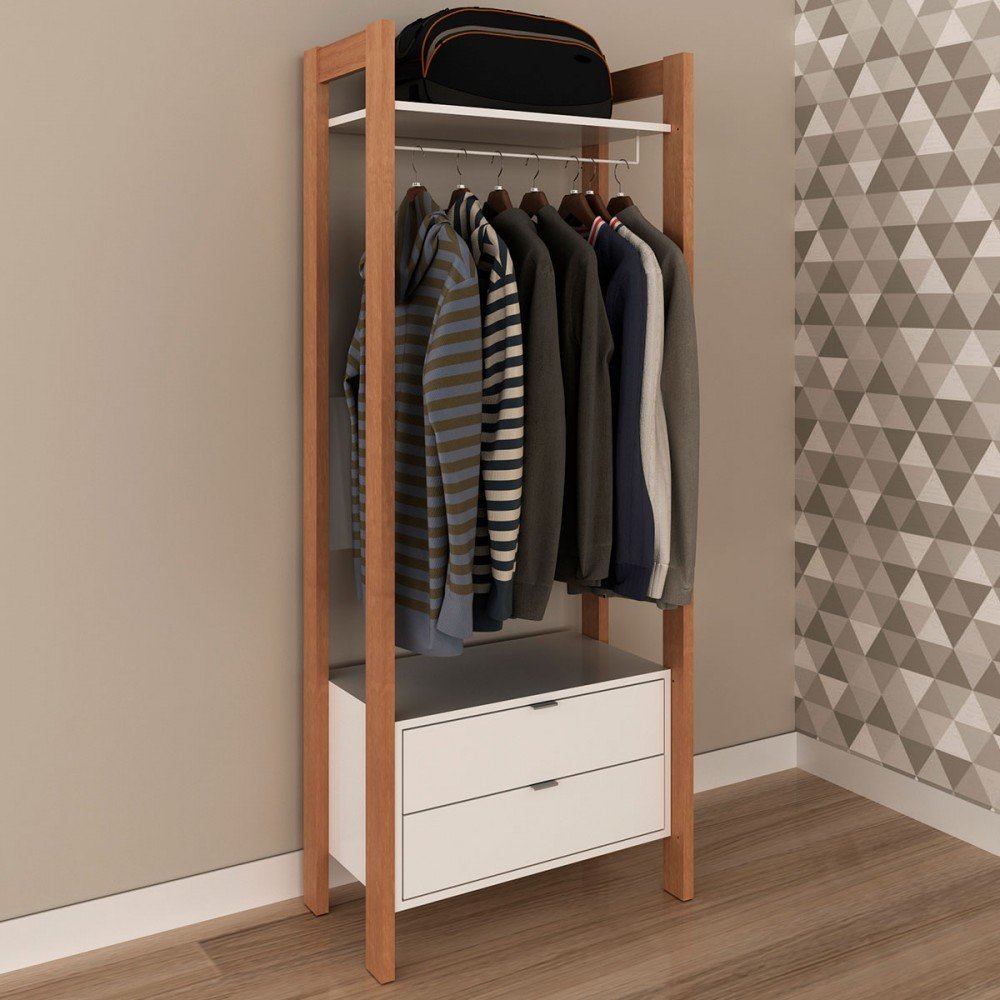 Closet Modulado Aberto com 2 Gavetas Prateleiras e Cabide Az1011 Tecno Mobili - Amendoa/branco