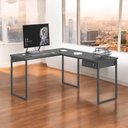 Ver imagem 1 de Mesa Home Office Escrivaninha L Shine Preta com Gaveteiro