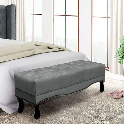 Recamier Villach Estofado 1.95 para Cama Casal Veludo Cinza Bz Home Decor