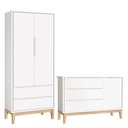Ver imagem 1 de Cômoda com Porta e Guarda Roupa Infantil 2 Portas New Classic Branco com Pés Madeira Natural -