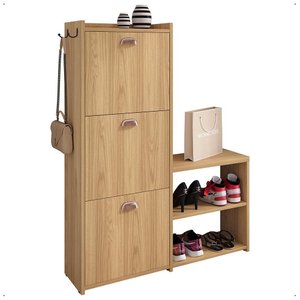 Sapateira Estreita 3 Gavetas Organizadora Banqueta Calçados Gancho Casaco Bolsa Hall Entrada Quarto