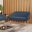 Ver imagem 2 de Kit 01 Namoradeira 02 Lugares e 01 Poltrona Giratória Giovana Suede Azul Marinho Base Madeira MM30