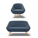 Ver imagem 1 de Kit 01 Namoradeira 02 Lugares e 01 Poltrona Giratória Giovana Suede Azul Marinho Base Madeira MM30
