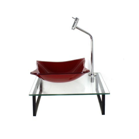 GABINETE DE VIDRO COM CUBA QUADRADA VERMELHO FERRARI COM TAMPO 40CM INCOLOR