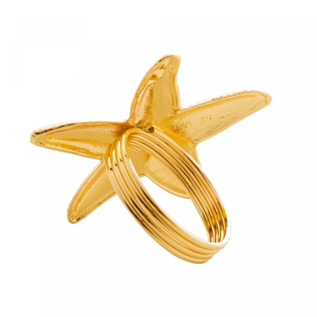 Conjunto 4 Anéis para Guardanapos de Zinco Estrela do Mar Dourado 6cmx6cmx4cm - 2