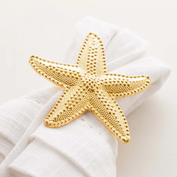 Conjunto 4 Anéis para Guardanapos de Zinco Estrela do Mar Dourado 6cmx6cmx4cm - 4
