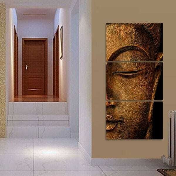 Quadro Buda para Sala Hall Decorativo 120x60 Mosaico 3 Peças - 1