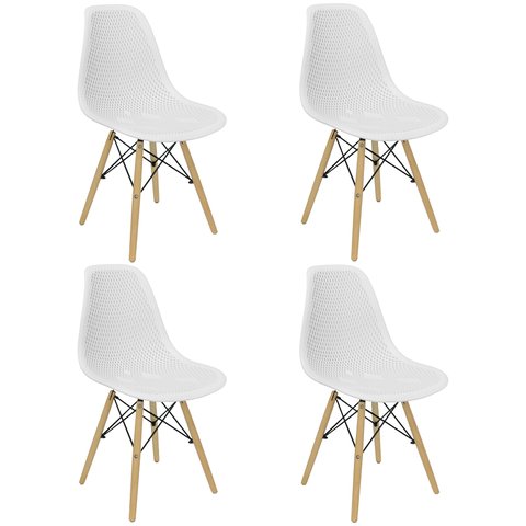 Kit 4 Cadeiras Colmeia Furadinha Heloisa Eloá Charles Eames Eiffel Base Madeira 