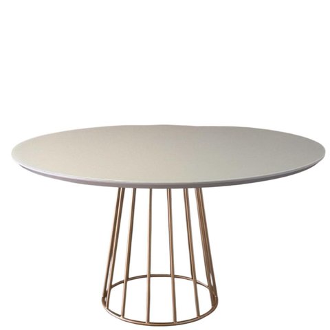 Mesa de Jantar Redonda Tokio 140cm com Estrutura Dourada e Tampo Off White – Exclusiva Dourado Autom